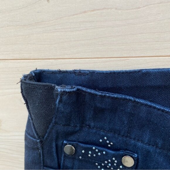 Simon Chang women black beaded jeans straight leg mid rise silver studs size 6 - Picture 6 of 14